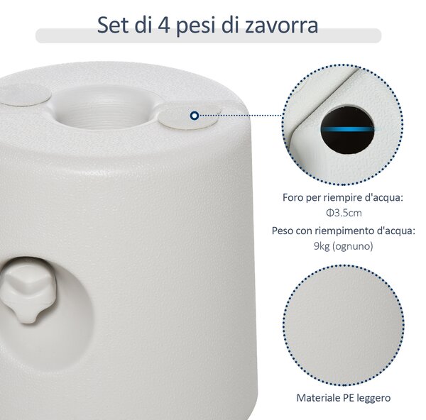 Outsunny Set 4 Pezzi Pesi per Gazebo Riempibili con Acqua o Sabbia, Bianco PE 22 x 24 x 25 cm Bianco