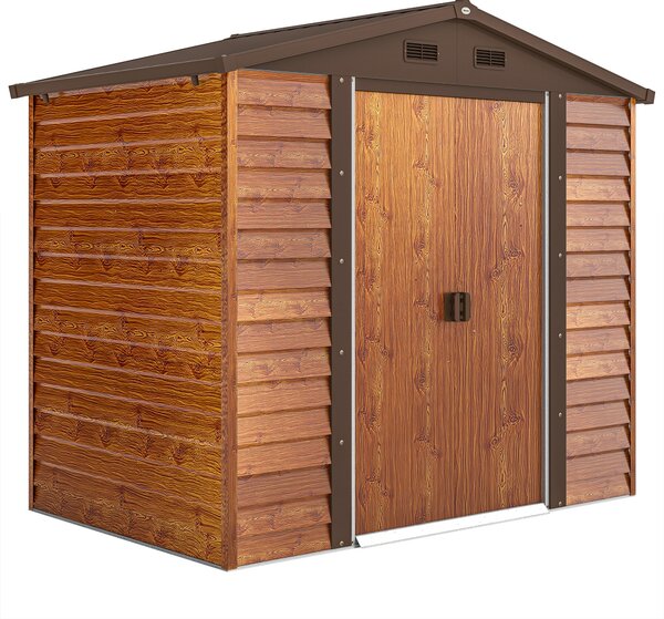 Outsunny Casetta da Giardino Porta Attrezzi con Porte Scorrevoli, 4 Prese d'Aria e 2 Fori di Drenaggio, 2.3x1.5x2 m, Marrone | Aosom Italy