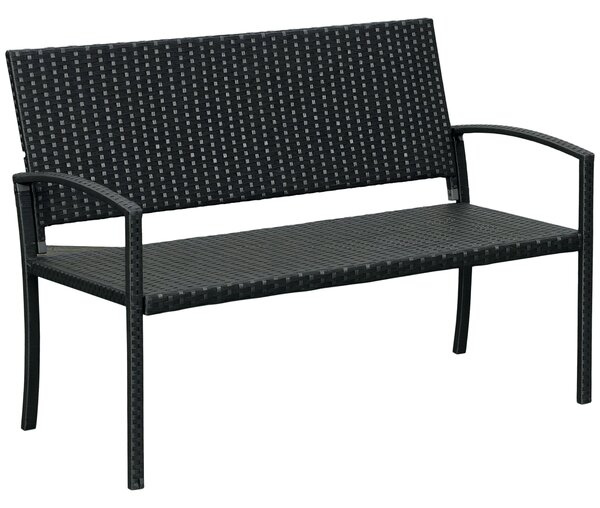 Outsunny Panchina da Giardino ed Esterno in Rattan, Panca in Rattan Nero 2 Posti, 122x60x87cm