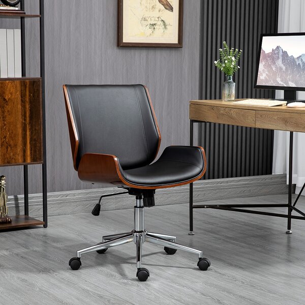 Vinsetto Sedia da Ufficio Ergonomica con schienale a ricurvo e Vintage Imbottita, in Finta Pelle, Legno e Acciaio, Nero e Marrone Scuro | Aosom Italy