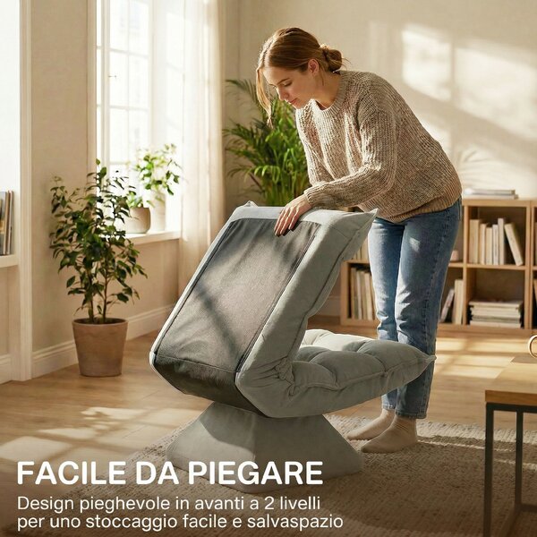 HOMCOM Poltrona Relax Girevole 360° con Schienale Regolabile in 5 Posizioni in Tessuto Effetto Velluto, Grigio Chiaro | Aosom Italy