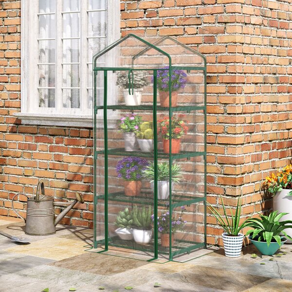 Outsunny Serra per Orto Verticale con Porta avvolgibile, 4 Ripiani e Copertura in PVC Trasparente, 70x50x160cm, Verde scuro | Aosom Italy
