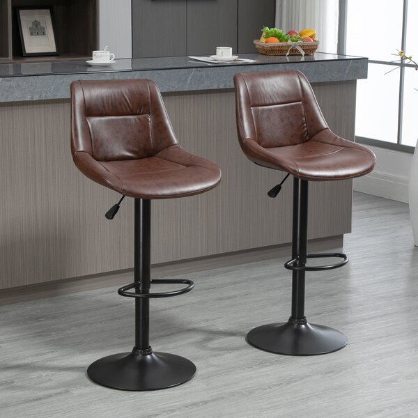 HOMCOM Set 2 Sgabelli da Bar Vintage in Finta Pelle Marrone con Poggiapiedi e Base Rotonda, 46.5x50x88-108 cm | Aosom Italy