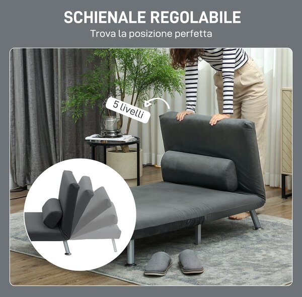 HOMCOM Poltrona Letto salvaspazio con Schienale Regolabile in 5 posizioni, 3 in1 e Cuscino in Tessuto Effetto Lino, Grigio Scuro | Aosom Italy