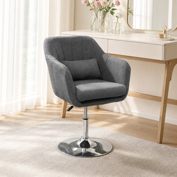 HOMCOM Poltroncina Girevole con Braccioli e Altezza Regolabile, 57x57x77.5-87cm, Grigio