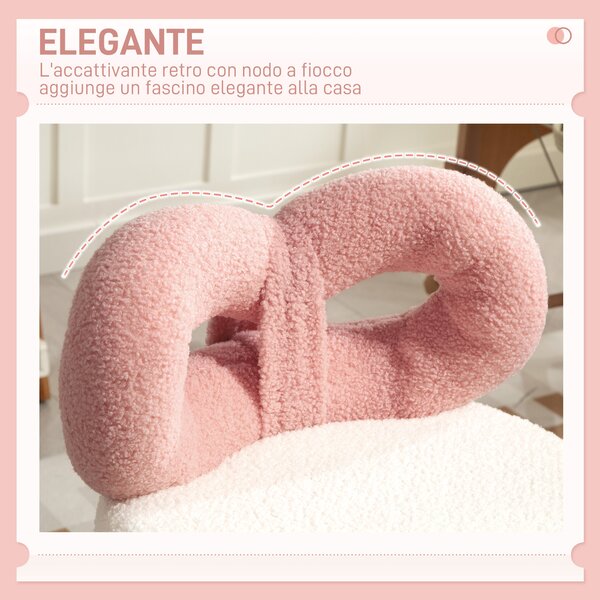 HOMCOM Sgabello Girevole ad Altezza Regolabile con Schienale ad Arco, in Tessuto Teddy, 50x50x63-77 cm, Bianco e Rosa | Aosom Italy