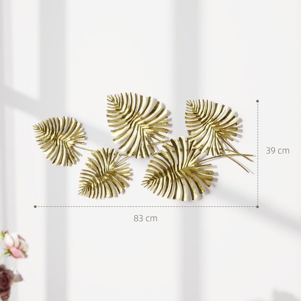 HOMCOM Wall Art a 5 Foglie di Monstera in Metallo Dorato con Accessori per Montaggio Inclusi, 83x2.5x39 cm | Aosom Italy