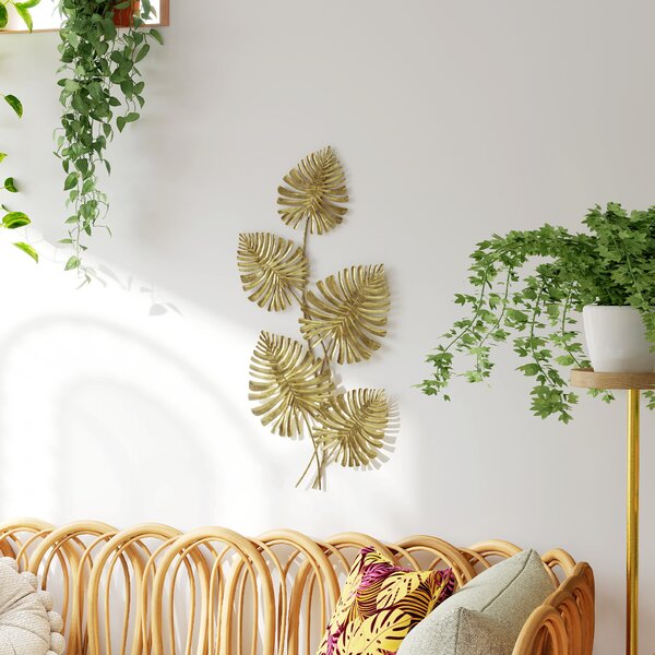 HOMCOM Wall Art a 5 Foglie di Monstera in Metallo Dorato con Accessori per Montaggio Inclusi, 83x2.5x39 cm | Aosom Italy