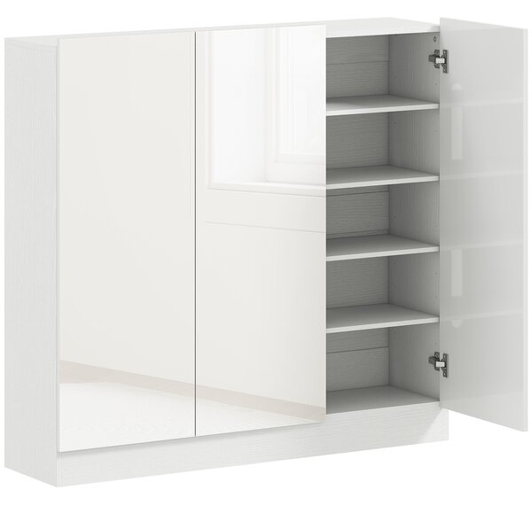 HOMCOM Scarpiera Slim da Ingresso per 25-30 Paia di Scarpe con Ante a Chiusura Ammortizzata, 106.4x34x108.5 cm, Bianco Lucido | Aosom Italy