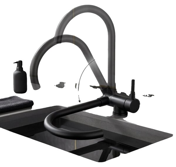 Rubinetto da cucina, design pieghevole, beccuccio girevole a 360°, colore nero
