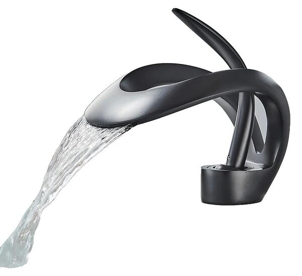 Miscelatore per lavabo, erogatore a cascata, monocomando, finitura nera opaca