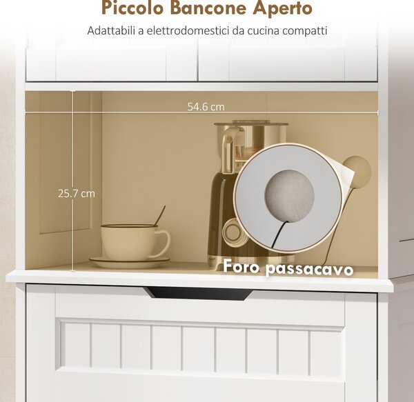 HOMCOM Credenza Cucina con 2 Armadietti e Cassetto, Piano Centrale Aperto e Ripiani Regolabili, Bianco | Aosom Italy