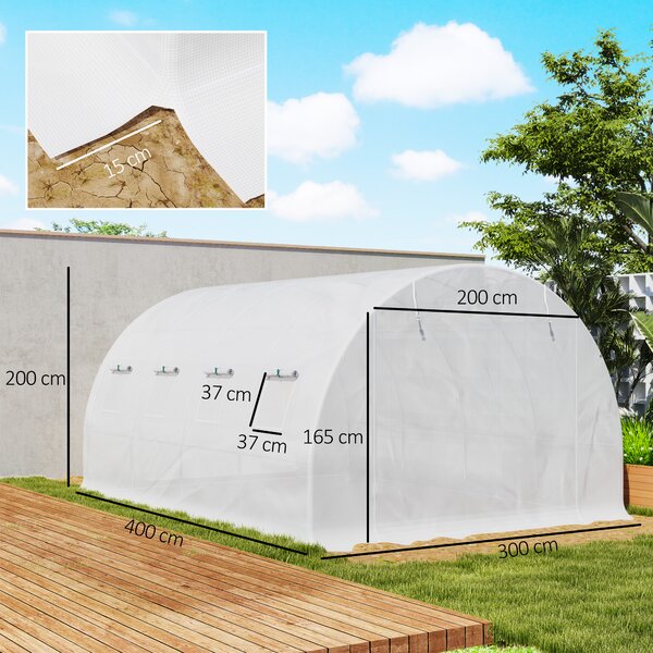 Outsunny Telo Serra in PE con 8 Finestre, Porta Avvolgibile e Bordi Interrati, 4x3x2 m, Bianco | Aosom Italy
