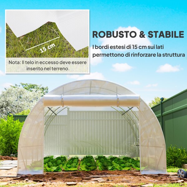 Outsunny Telo Serra in PE con 8 Finestre, Porta Avvolgibile e Bordi Interrati, 4x3x2 m, Bianco | Aosom Italy