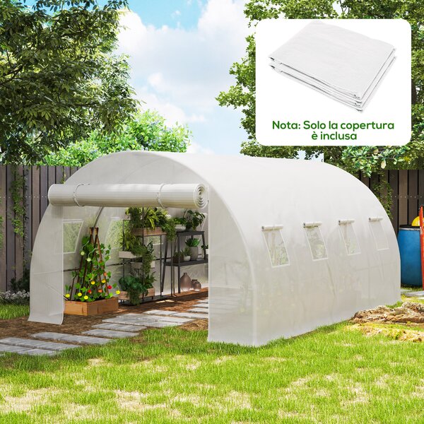 Outsunny Telo Serra in PE con 8 Finestre, Porta Avvolgibile e Bordi Interrati, 4x3x2 m, Bianco | Aosom Italy