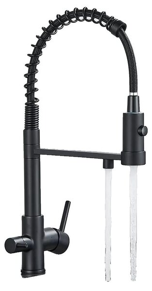 Rubinetto da cucina, con funzione spray estraibile, due manopole, colore nero