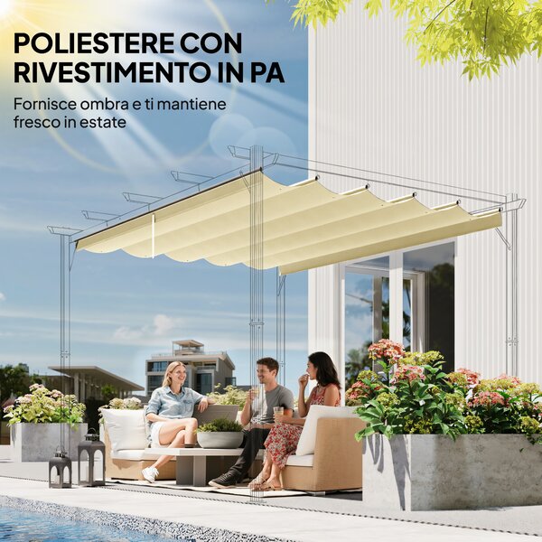 Outsunny Tetto per Gazebo Pergola con 10 Fori di Drenaggio in Poliestere, 250x255 cm, per Pergola 3x3m, Crema | Aosom Italy