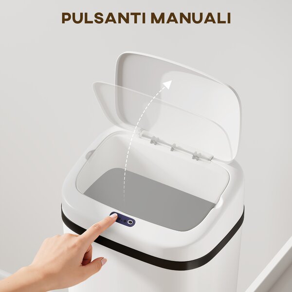 HOMCOM Pattumiera con Sensore a Infrarossi da 50L con 2 Modalità di Apertura, Superficie Anti-impronte, Bianco | Aosom Italy