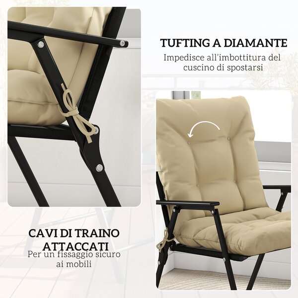 Outsunny Set 2 Cuscini per Sedie da Esterno con Lacci di Fissaggio, in Poliestere e Cotone, 120x50x8 cm, Beige | Aosom Italy