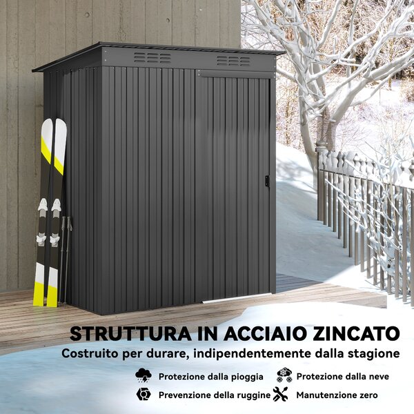 Outsunny Casetta da Giardino in Metallo con Prese d'Aria e Porta Scorrevole, 159x106x181 cm, Grigio Scuro | Aosom Italy