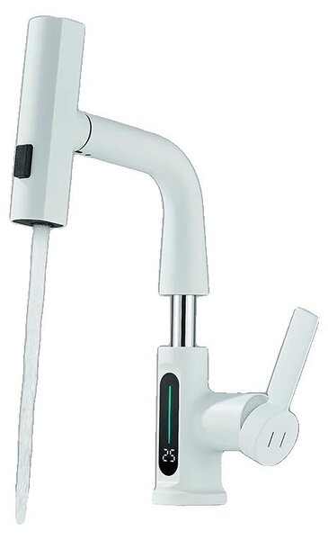 Miscelatore per lavabo, con comando a leva, design moderno, colore bianco