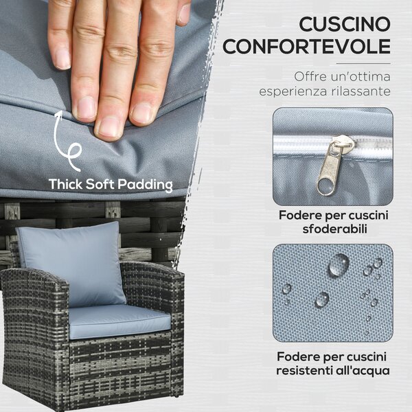 Outsunny Set da Esterno 6 Pezzi con 2 Tavolini Contenitore, 2 Divani e 2 Poltrone, in Rattan e Acciaio, Grigio | Aosom Italy