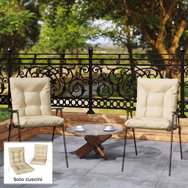 Outsunny Set 2 Cuscini per Sedie da Esterno con Lacci di Fissaggio, in Poliestere e Cotone, 120x50x8 cm, Beige | Aosom Italy