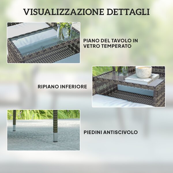 Outsunny Panchina da Esterno 2 Posti con Tavolino da Caffè, in Acciaio e Rattan PE, 137x59x82 cm, Grigio | Aosom Italy