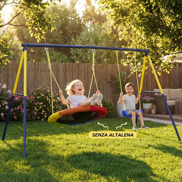AIYAPLAY Struttura per Altalena da Giardino per Bambini 3-8 Anni in Acciaio, 4 Ganci, 260x160x178 cm, Blu | Aosom Italy