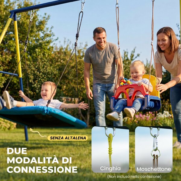 AIYAPLAY Struttura per Altalena da Giardino per Bambini 3-8 Anni in Acciaio, 4 Ganci, 260x160x178 cm, Blu | Aosom Italy