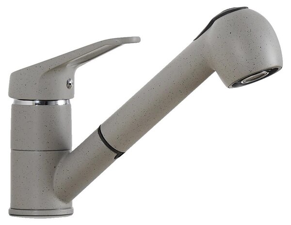 Rubinetto da cucina, realizzato con materiali privi di piombo, beccuccio con doppia funzione spray, colore grigio, attacco G3/8