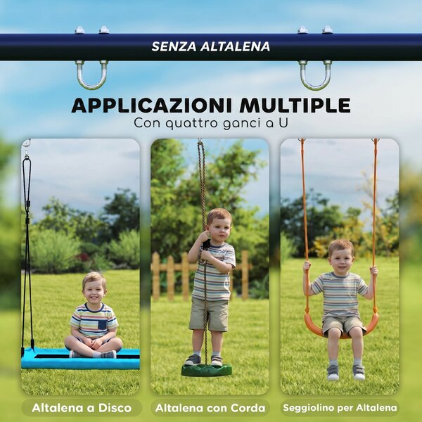 AIYAPLAY Struttura per Altalena da Giardino per Bambini 3-8 Anni in Acciaio, 4 Ganci, 260x160x178 cm, Blu | Aosom Italy