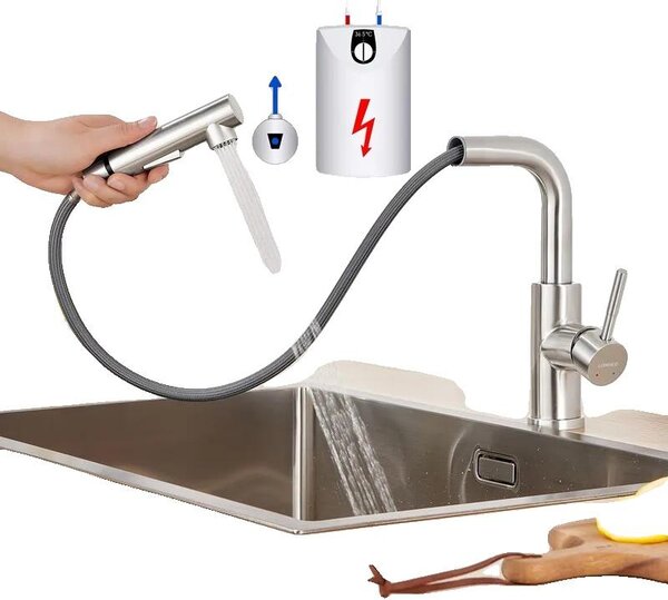 Miscelatore da cucina, design estraibile, doppia modalità di flusso dell'acqua, cromo, attacco G3/8