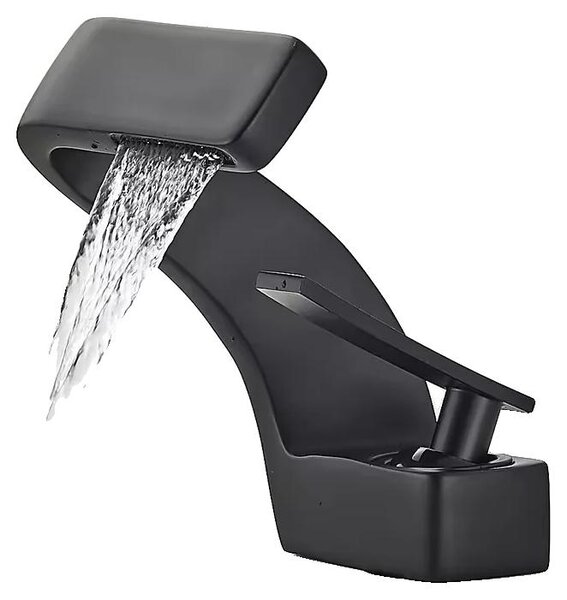 Miscelatore per lavabo, struttura in acciaio inossidabile, erogatore a cascata, colore nero