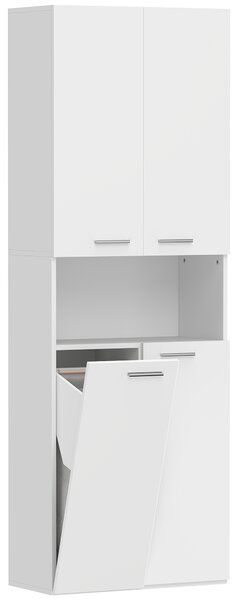HOMCOM Mobile da Bagno a 2 Ante con Cesto Portabiancheria a Ribalta e Ripiano Aperto, 60x30x174 cm, in Legno, Bianco | Aosom Italy
