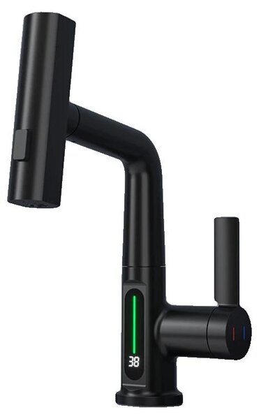 Miscelatore per lavabo, con comando a leva, design moderno, finitura nera opaca