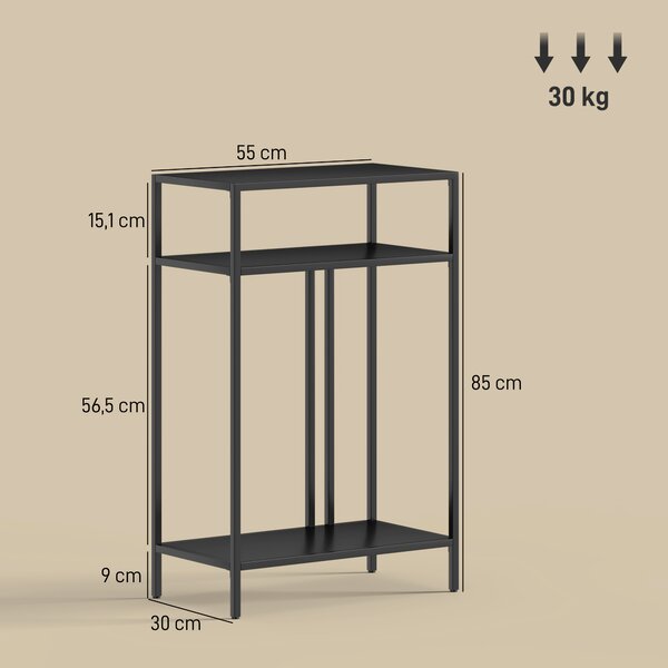 HOMCOM Tavolo Consolle con Ripiani Aperti a 3 Livelli, in Acciaio, 55x30x85 cm, Nero | Aosom Italy