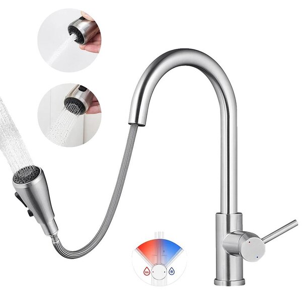 Miscelatore da cucina, design estraibile, doppia modalità di flusso dell'acqua, cromo, attacco G3/8