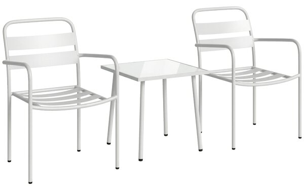 Outsunny Set Bistrò 3 pezzi: tavolino in vetro e 2 sedie, arredo esterno bianco. | Aosom Italy