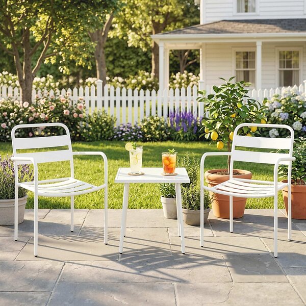 Outsunny Set Bistrò 3 pezzi: tavolino in vetro e 2 sedie, arredo esterno bianco. | Aosom Italy