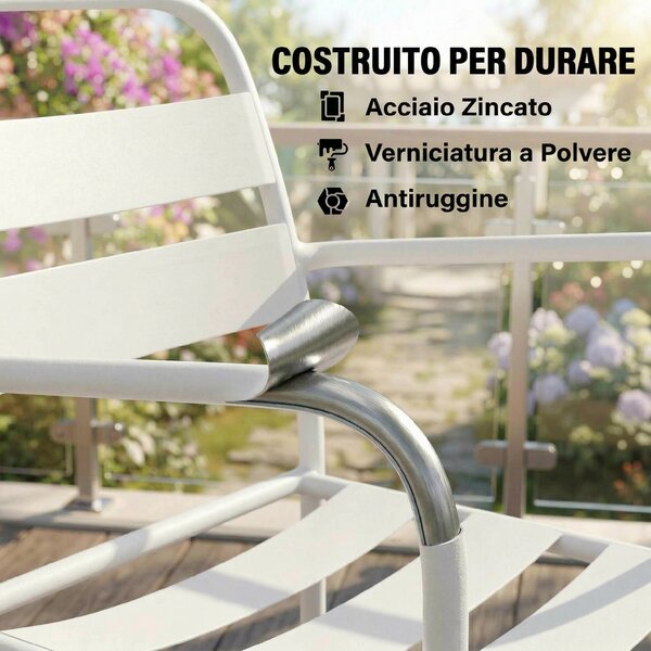 Outsunny Set Bistrò 3 pezzi: tavolino in vetro e 2 sedie, arredo esterno bianco. | Aosom Italy