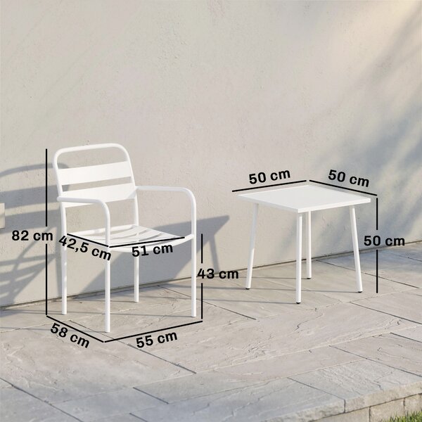 Outsunny Set Bistrò 3 pezzi: tavolino in vetro e 2 sedie, arredo esterno bianco. | Aosom Italy