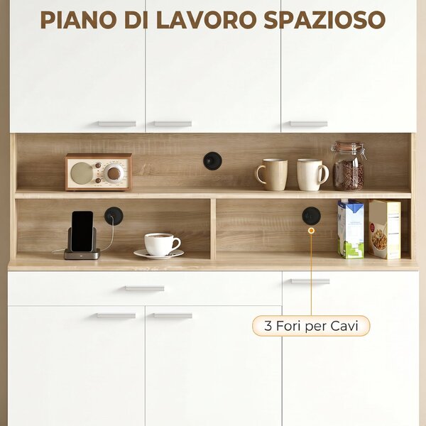 HOMCOM Dispensa con cassetto, ripiani, fori cavi, bianco, ideale per cucina. | Aosom Italy