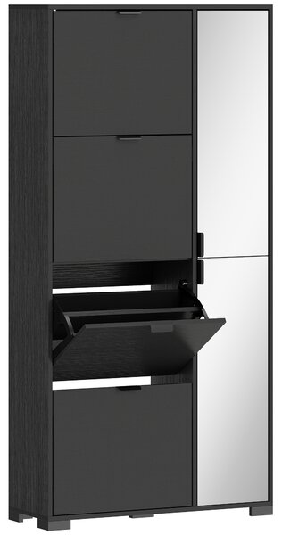 HOMCOM Scarpiera con Specchio, 4 Cassetti Ribalta, Scarpiera Ingresso, Nero | Aosom Italy