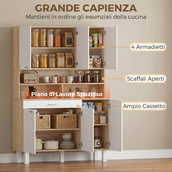 HOMCOM Dispensa con cassetto, ripiani, fori cavi, bianco, ideale per cucina. | Aosom Italy