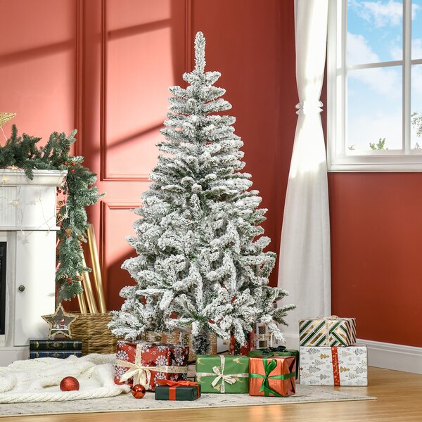 Albero di Natale Innevato Alto 150 cm con 358 Rami Ignifughi e Base in Acciaio Verde