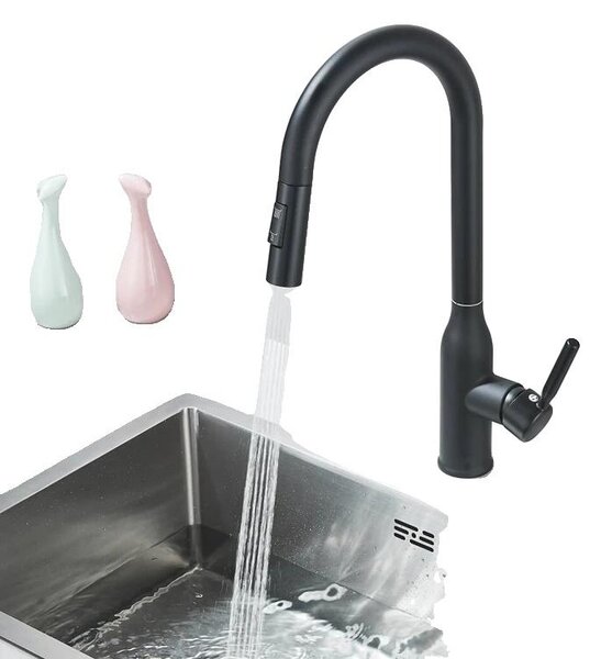 Rubinetto da cucina, con erogatore estraibile, beccuccio girevole a 360°, colore nero