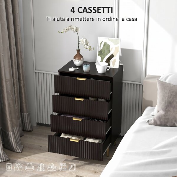 HOMCOM Cassettiera da 4 Cassetti Moderna, Comò con Maniglie Dorate e Dispositivo Antiribaltamento, 60x40x96 cm, Nero | Aosom Italy