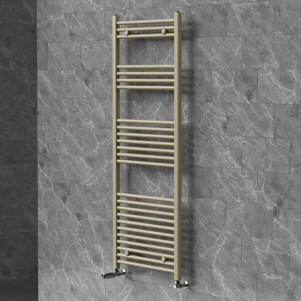 Asciugamani radiante LuxeBath 600x1500 mm, radiatore per bagno con valvola termostatica, asciugamani Sahara a pannello piatto con attacco laterale, portasciugamani, color beige