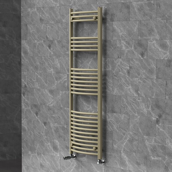 Asciugamani radiante LuxeBath 500x1500 mm, radiatore per bagno con valvola termostatica, asciugamano Sahara curvo con attacco laterale, portasciugamani, color beige